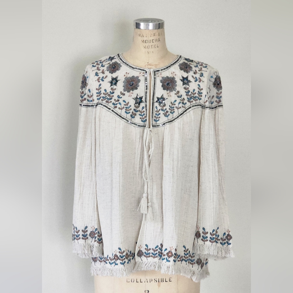 Embroidered Boho Tunic with Tassels